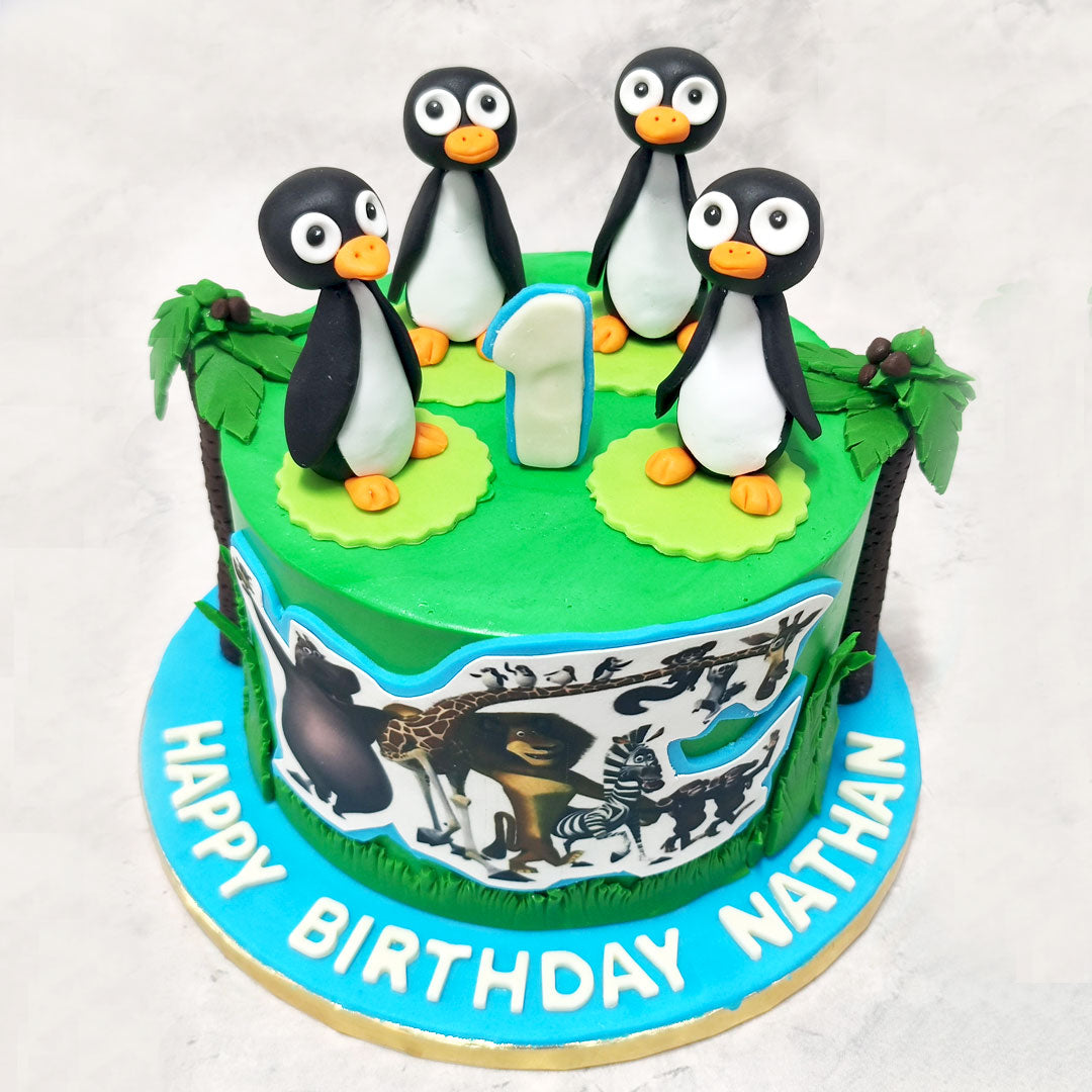 happy birthday penguin cake