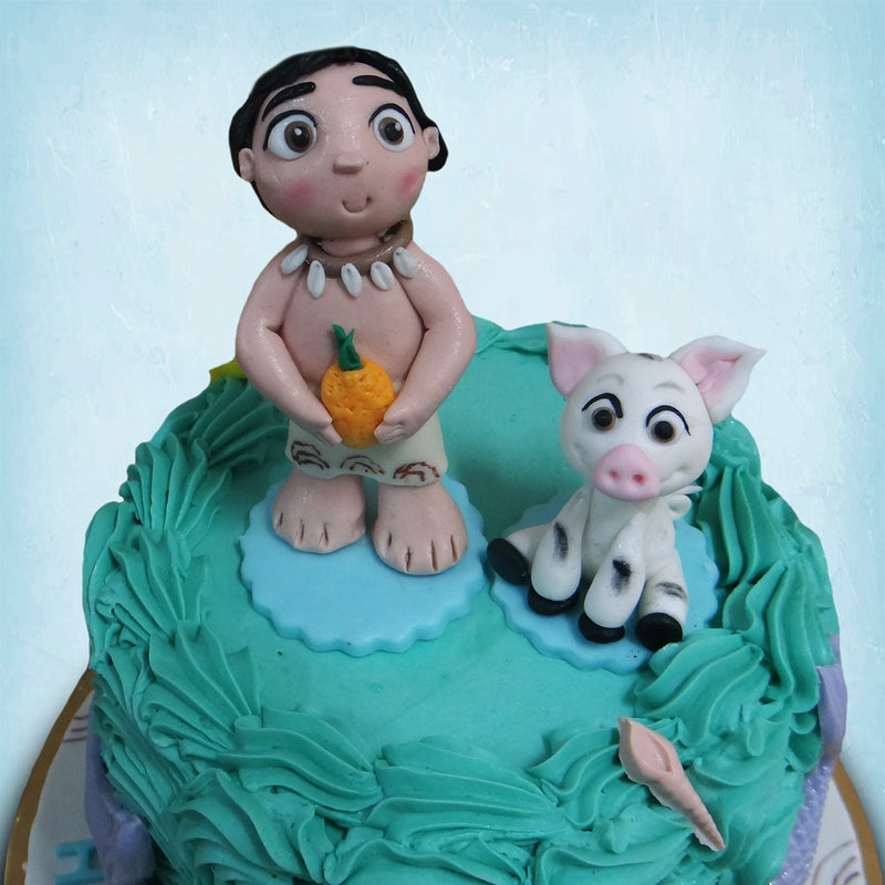 Zoomed view of moana themed birthday cake to showcase you the detailed work that has been worked on this moana cake