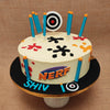 This nerf cake for him comes embellished with foam darts standing upright, a target board and red, black and orange paint splatters all around, all completely edible. The nerf logo is at the center of this nerf gun cake for boys and is proudly displayed in 2D in the signature purple, blue and orange colours