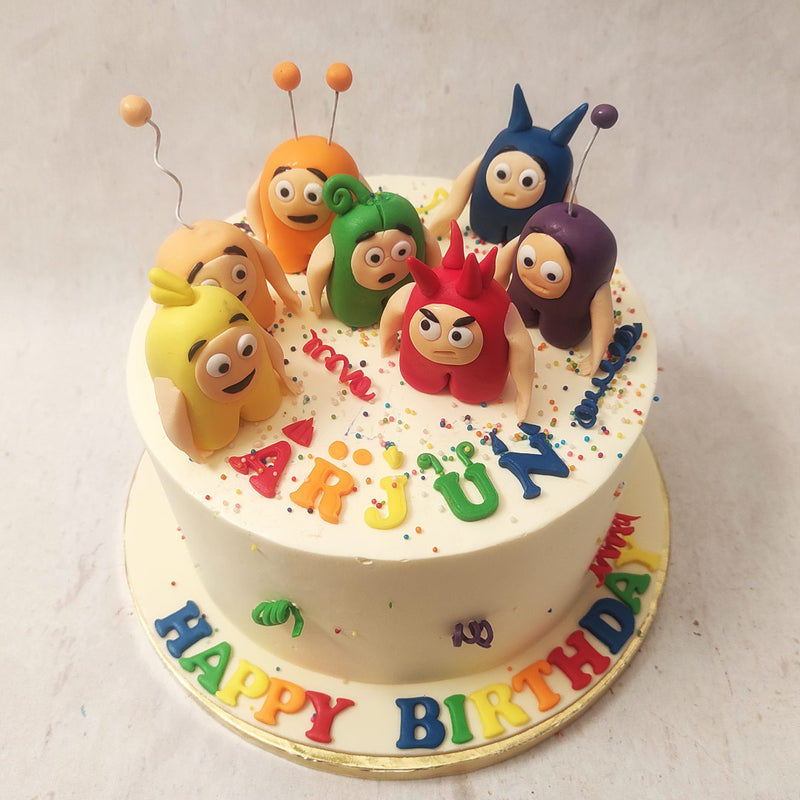 With all the Oddbods assembled, this Oddbods theme cake brings to life this favourite world of fun and fantasy where the mundane is magical and everyday is ecstatic. 