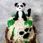 This is a very unique Panda birthday cake for kids as it is set on a white, snowy hill top surrounded by choco sticks that resemble bamboo which borders any forested enclosure.