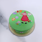Peppa pig themed cake is the best option to celebrate with for your kids birthday cake. There a cute peppa pig figurine holding balloons and a designer cake in her hands