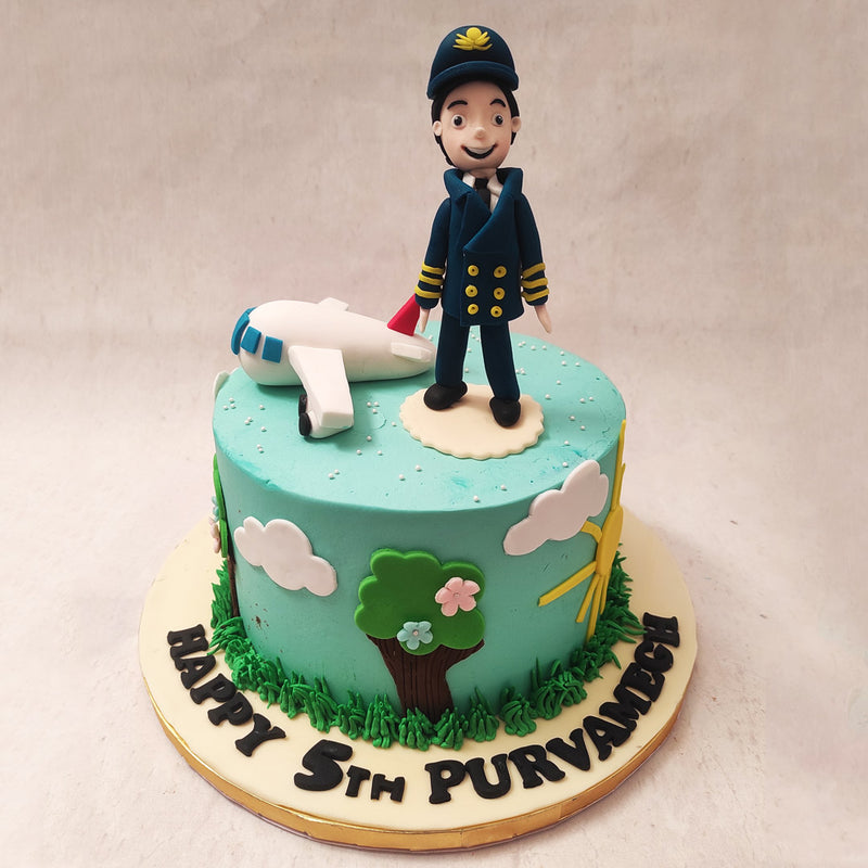  The setting of this pilot cake is above a naturesque street brimming with flowering trees, clouds and sunshine. 