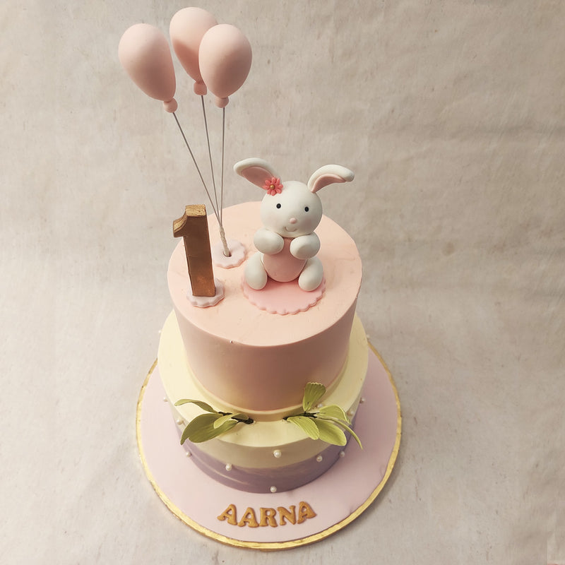 Two Tier Rabbit Theme cake | Bunny Cake | 2 Tier Bunny Birthday Cake ...