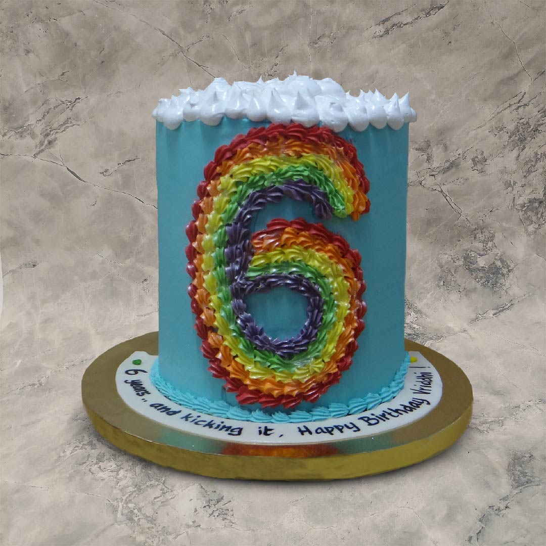 Cute cartoon 6 year birthday festive cake Vector Image