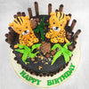 On top are the two star tigers of this tiger cake design, appearing to be in the middle of snacking on a Ferrero Rocher.