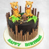 This animal theme cake features a simple and smoother chocolate base, resembling a muddy jungle setting.