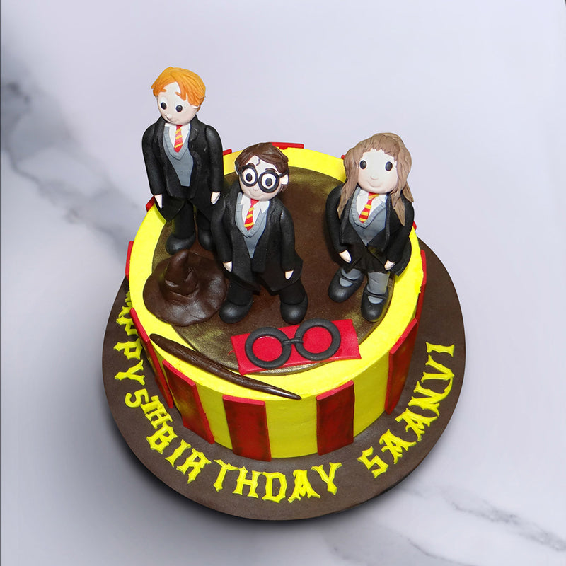 Top view of Custom harry potter cake with magic hat and specs 