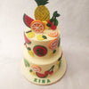 From pineapples and cherries to lemons and pineapples to kiwis and oranges this two tier fruit theme cake creates a blend of colours on top of a white base that really pops. 