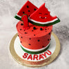 The base of this watermelon cake design is shaped like a rounded rectangle with the bottom resembling the dark green skin and the top looking like the fleshy inside that is just so refreshing to bite into!