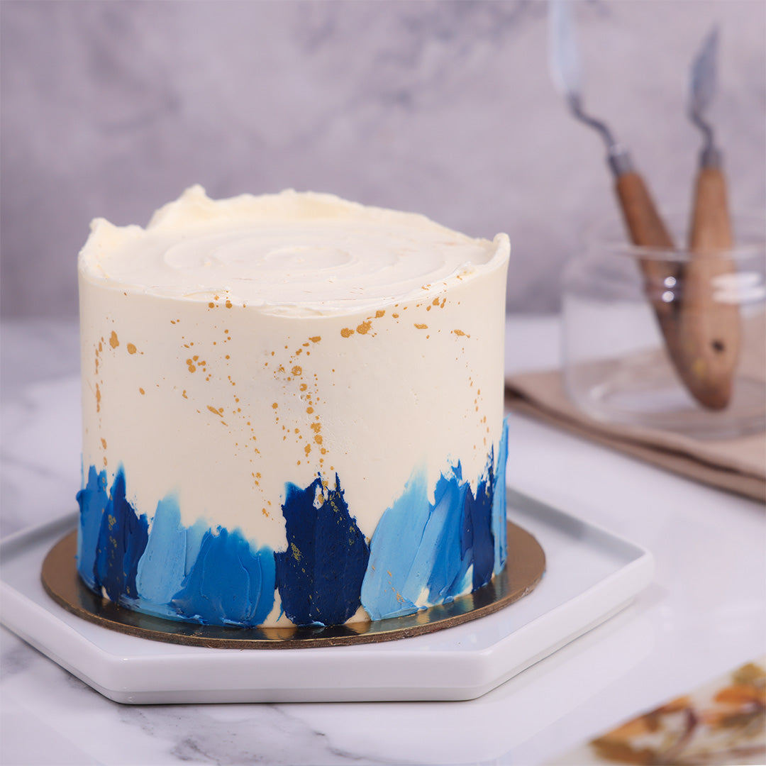 Navy Blue Abstract Floral Cake – Honeypeachsg Bakery