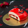 anniversary cake red heart shape Chocolate mousse cake side view