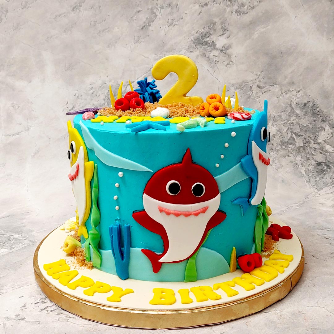 1401) Baby Shark Theme Semi Fondant Cake | puffsncakes.com