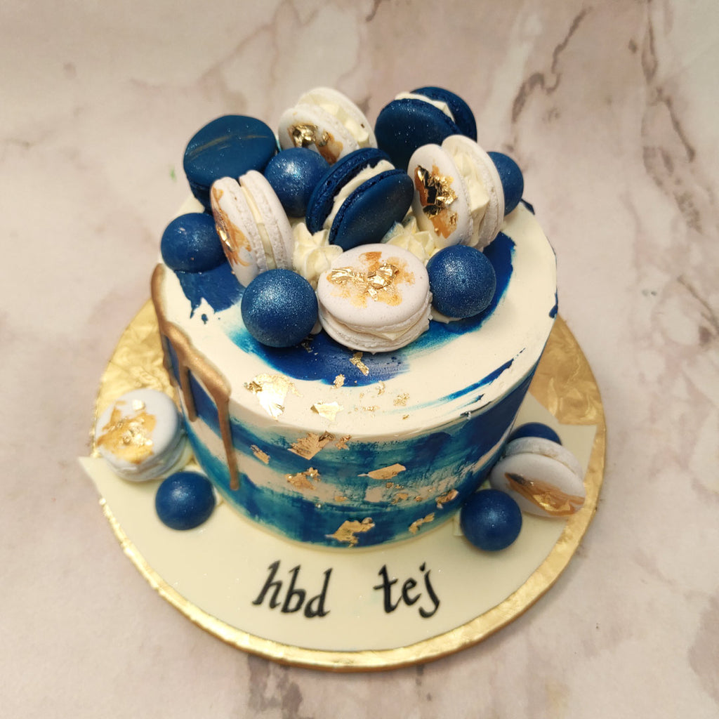 38+ Beautiful Cake Designs To Swoon : Navy Blue Cake with Gold Icing Drips