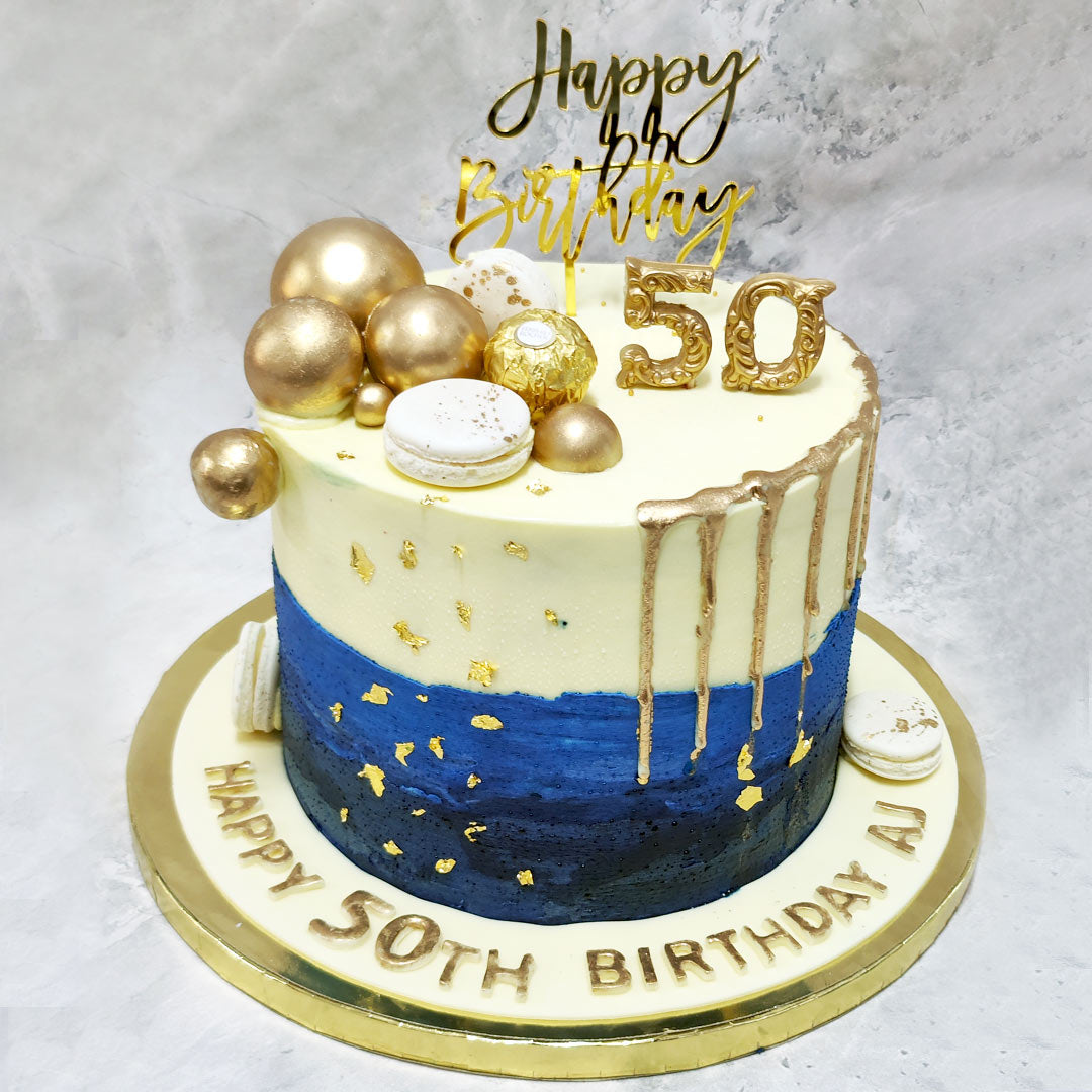 Blue, White & Gold Macaron Cake - Sugar Whipped Cakes Website