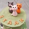 If someone special in your life is a cat-lover, this cat birthday cake for him / her. With a mint green base decorated with black, white and orange figurines of three little kitties. A miniature photo frame and lustrous white pearls ornamenting the circumference of this cat theme cake give this design a very vintage aesthetic.
