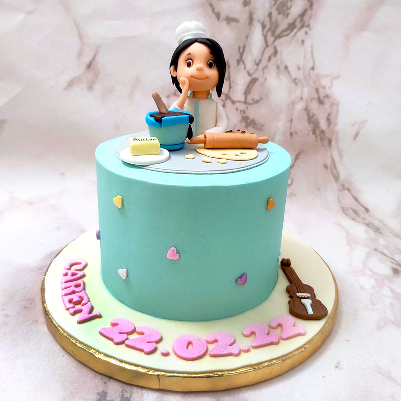 Chefs seldom get cooked for but fear not because this chef theme cake design is here to change that around. This chef cake is not only to treat the little chef in your life but to accurately portray her element