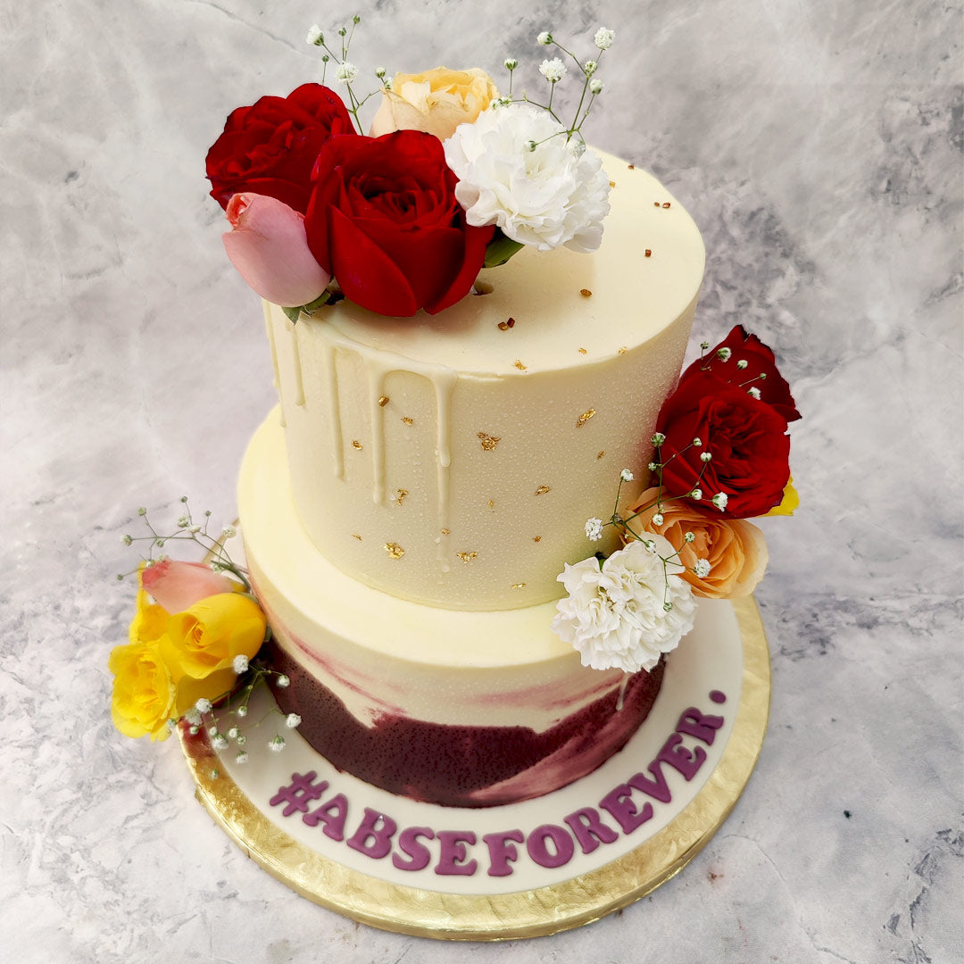 Classy Engagement Cake | 2 Tier Engagement Cake | 2 Tier Floral ...