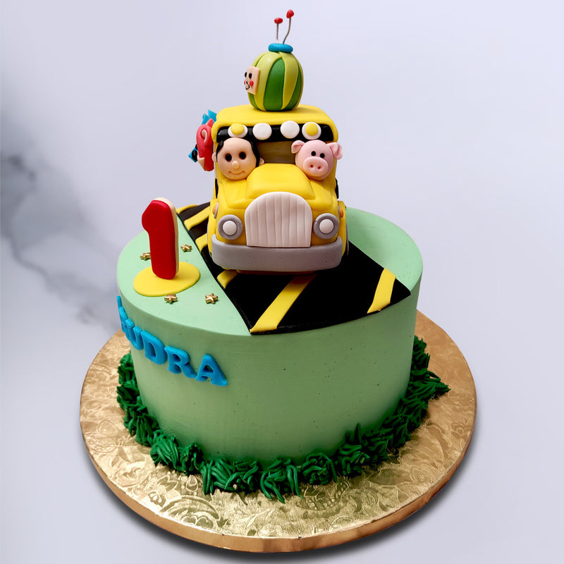 Ello the blue elephant, Boba the bear and Prisca the little piggy are some of the passengers aboard this Cocomelon bus birthday cake for kids. Your little one's favourite characters from their favourite show are enroute to wherever the birthday celebrations are.
