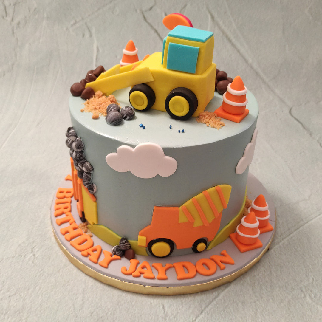 JCB construction trucks theme customized fondant cake - - CakesDecor