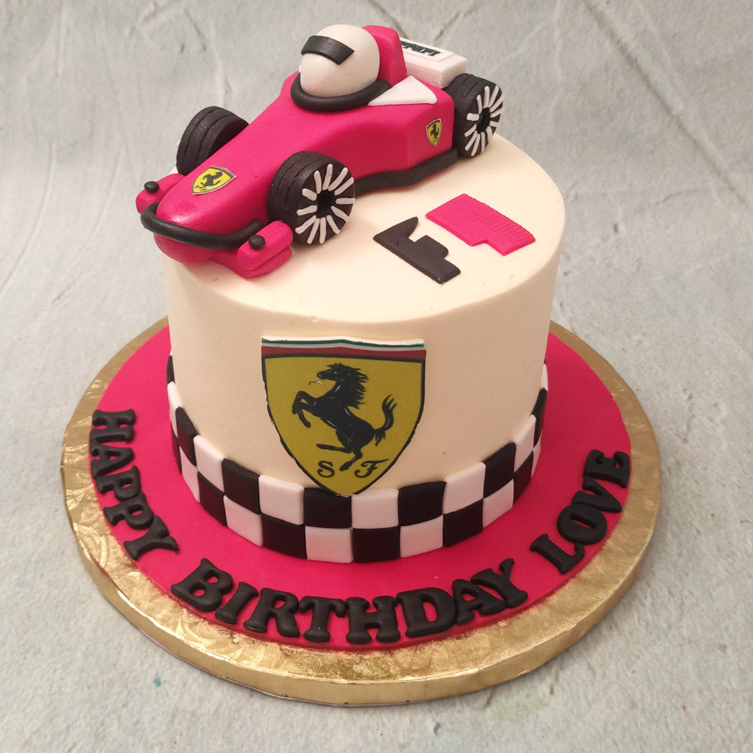 Ferrari themed cake with toy car, edible pictures and logo… | Flickr