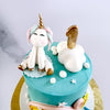 Adding onto the texture of this girly unicorn birthday cake is the fluffy stuffed-toy-like unicorn that is happily seated amongst the clouds, ready to be given warm hugs in exchange for sprinkling some magic on the celebration that this 1st birthday cake is centered around.