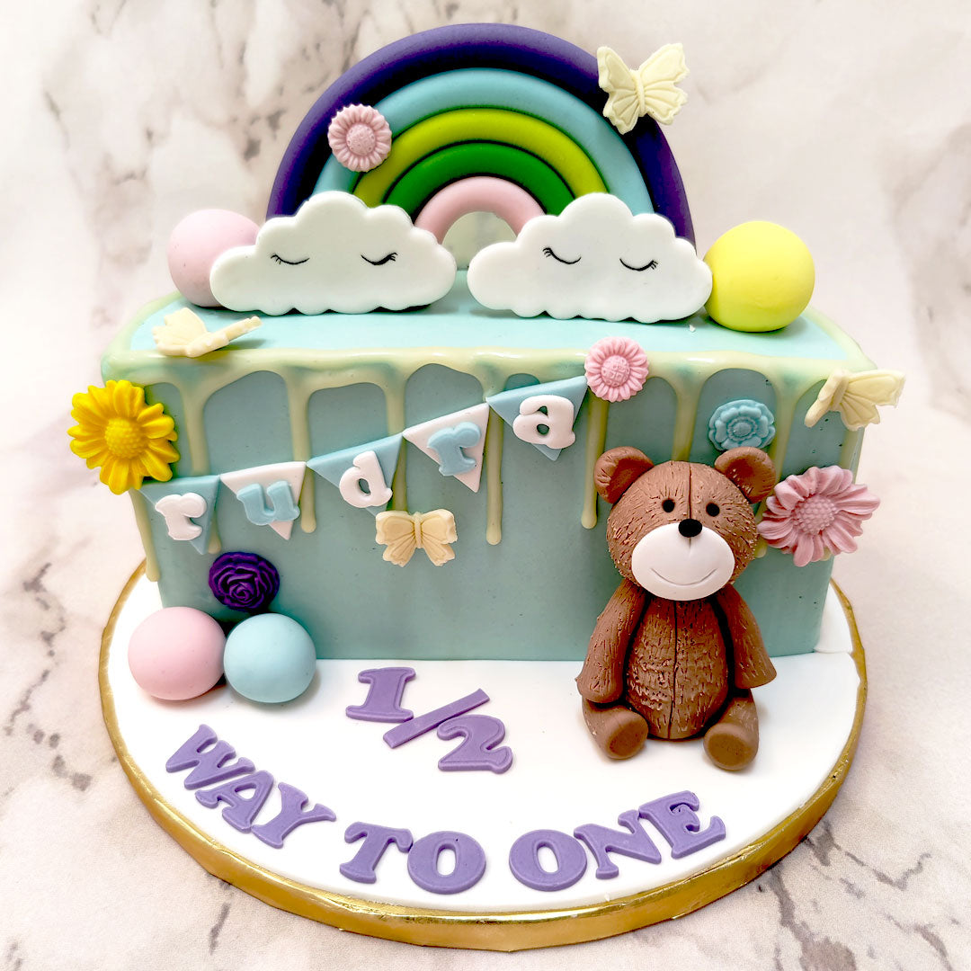 Half Cake Six Months Birthday Cake with Teddies & crown – Pao's cakes