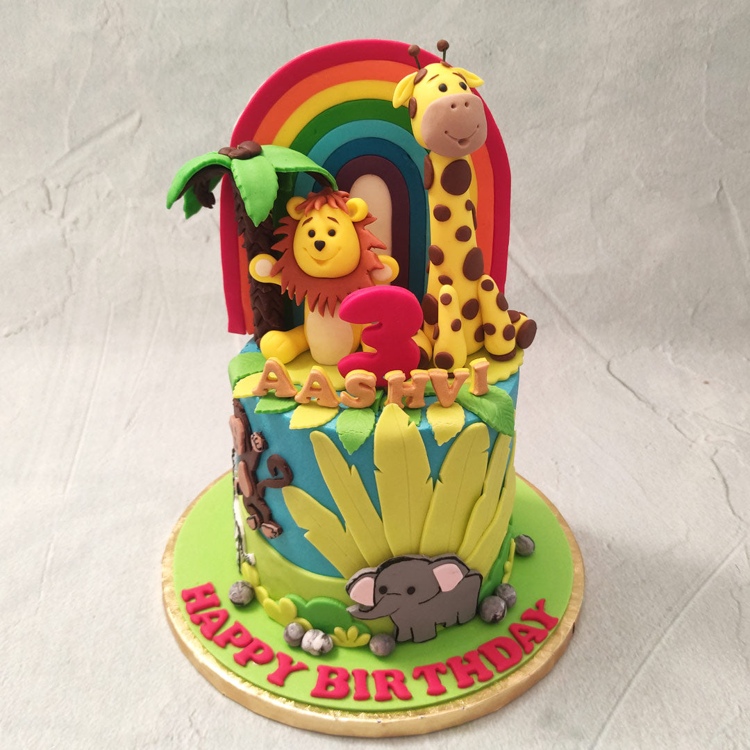 jungle themed 1st birthday cake - Decorated Cake by - CakesDecor