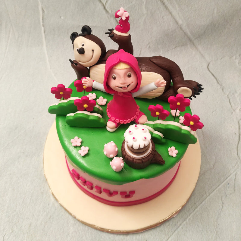 All the elements on this Masha and bear cake are entirely edible and completely customisable to your preferences, both in terms of design and flavour so let us know what your dream Masha theme birthday cake for kids looks like and we'll make that dream come true, whether in terms of magical forest or bringing to life beloved creatures from your television set 