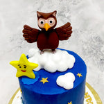 This owl birthday cake for kids was inspired by the ideal picture of a nursery where the little one lies in their crib and stares up at a star or cloud-laiden ceiling. Maybe they even have a soft toy in the form of a wise old owl similar to our show-stopping, cake-topping bird! 