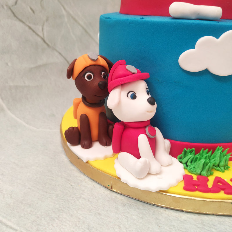 Some of the show's favourite characters such as Ryder, Chase, Marshall, Skye and Rubble are can also be spotted all over this two tier Paw Patrol cake to save the day yet again and make your special day even more special. 