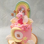 One of our most requested designs for birthday cake for kids, this Peppa Pig cake brings to your doorstep the magical world created by the show. Frosted in a velvety buttercream that matches the pink tone of Peppa Pig’s skin, this Peppa Pig theme cake design is a massive tribute to the beloved character that has been stealing children's hearts since 2004.