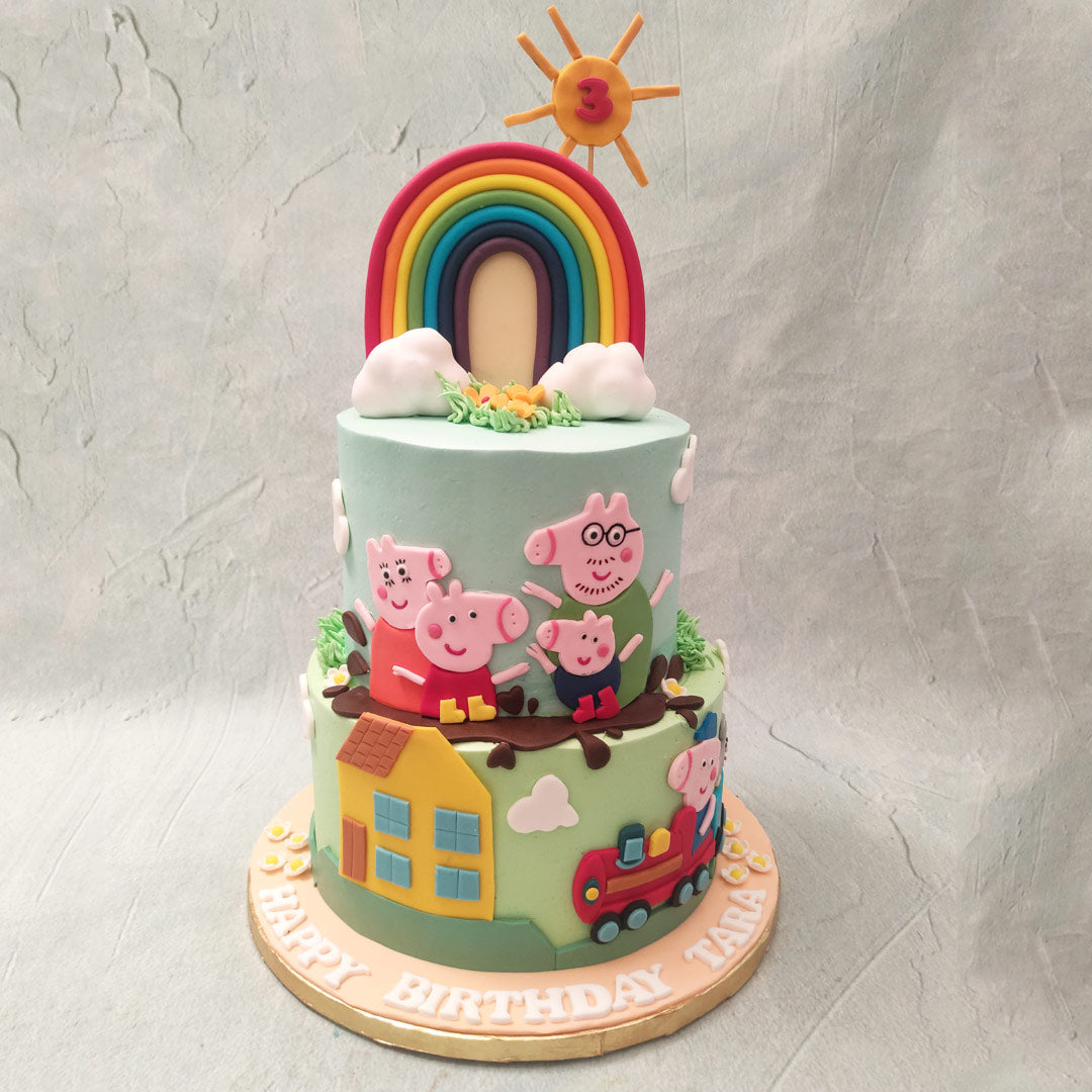 Peppa Pig Theme Cream Birthday Cake - Dough and Cream