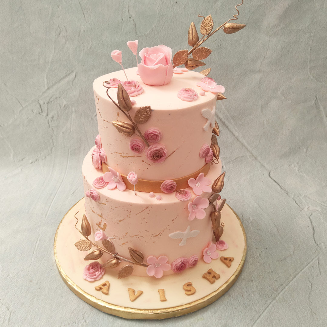 Pink And Gold Wedding Cake | Pink and Rose Enagement Cake ...