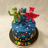 Amaya, Greg, and Connor, the ultimate superhero team known as PJ Masks, fight crime when night falls and so we've recreated night-time, city landscape o. This PJ Masks birthday cake for kids with a navy blue background and white stars depicted the starry night sky often seen in the show.
