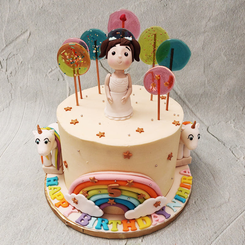 Somewhere under the rainbow, a beautiful rainbow unicorn cake  design lies and today, this beautiful rainbow unicorn cake with girl on top could be all yours in the blink of an eye!