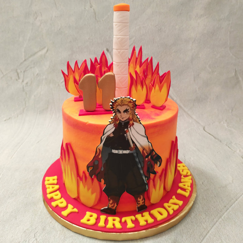 For all the Demon Slayer fans out there, this Rengoku cake is for you! We wanted to bring to life the world you've only experienced visually and in your imagination so this Demon Slayer Rengoku cake is a way for you to touch and taste that world too!