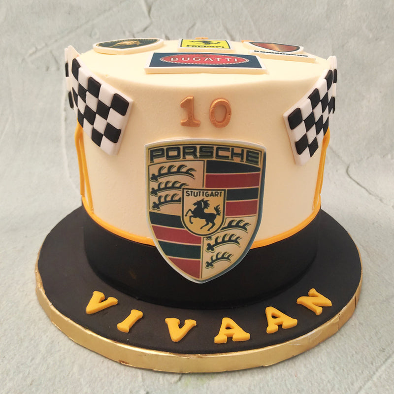 This Sports car logo cake design will steer your birthday cravings in the right direction. So as you cross the finish line on another year and drive in a new one, we can't think of a better way for you to do it than with this sports car cake.