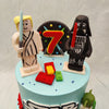 Both bases of this Star wars birthday cake for kids come in a beautiful sky blue to depict the celestial aesthetic of this design. Bordering the bottom of both tiers are colourful and edible Lego Blocks. Like the famous title display of the show, so too is the name displayed on this Lego Star wars cake both for the 'Star Wars' title and the name of the birthday boy/girl.