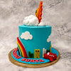  Set in a time of sunny days and bright rainbows, this sun birthday cake for kids has a tall, vibrant, clear blue base that will make your little one feel like each bite of this sun and rainbow cake is a bite into the sky itself 