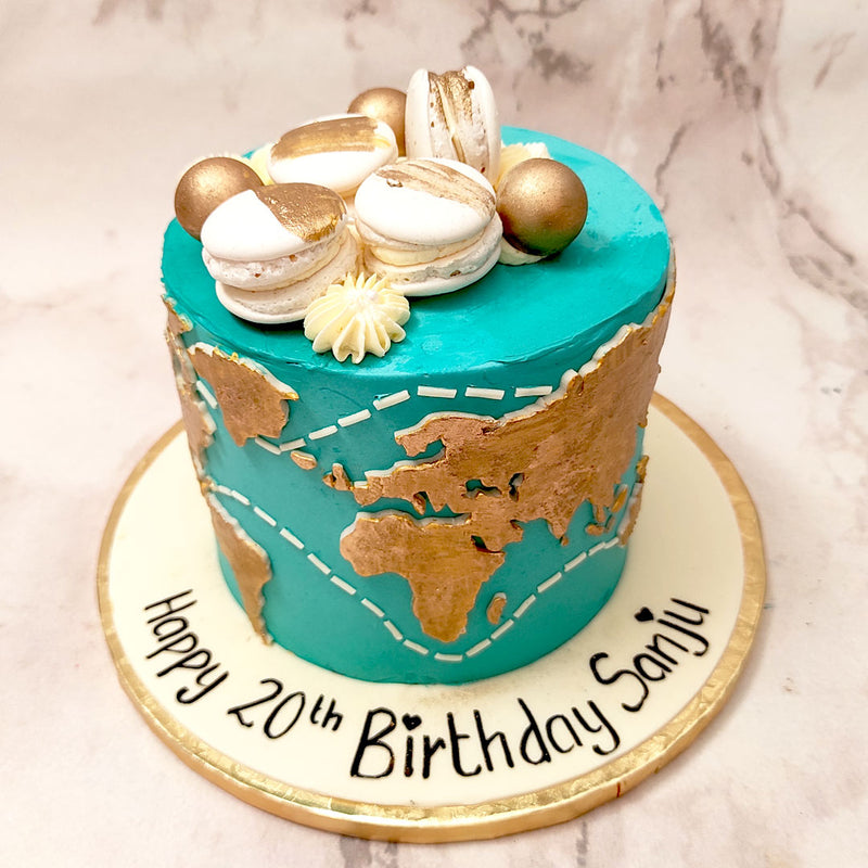 We present to you the world on a platter in the form of this world map theme cake. This world map cake design is unique in its statement that sometimes what's better than having all the cake in the world is having all the world in a cake.